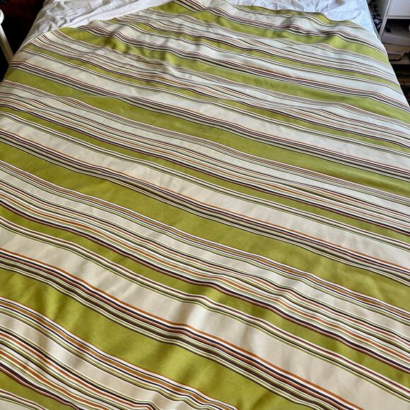 JCPenny Home Studio  retro stripped 69" round tablecloth green, orange, brown - Picture 3 of 8